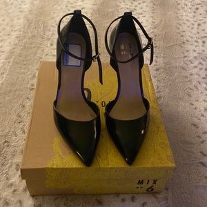 Black glossy strap heels 4 inch heel from Mix No. 6